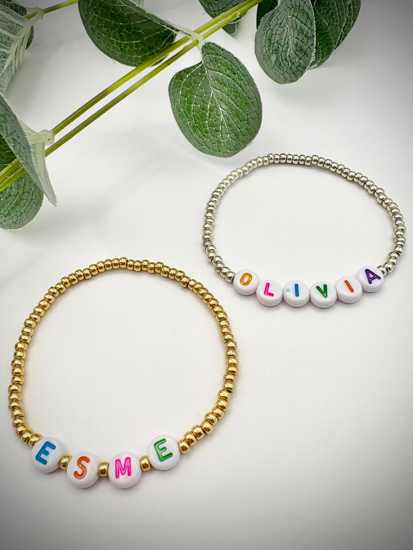 Seed Bead Colourful Name Bracelet - Gold or Silver