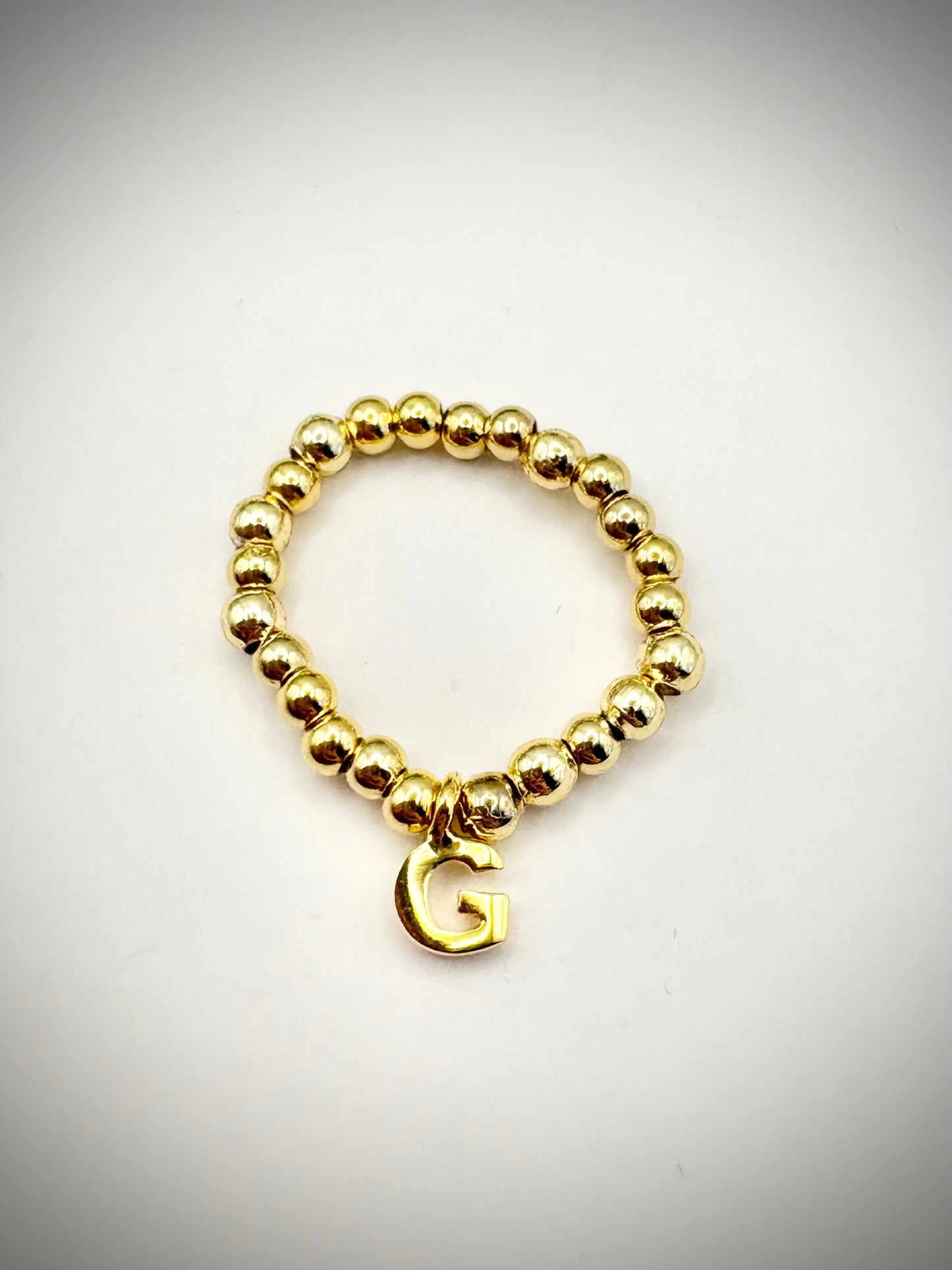 Beaded Stretch Ring with Initial - Gold or Silver-Plated