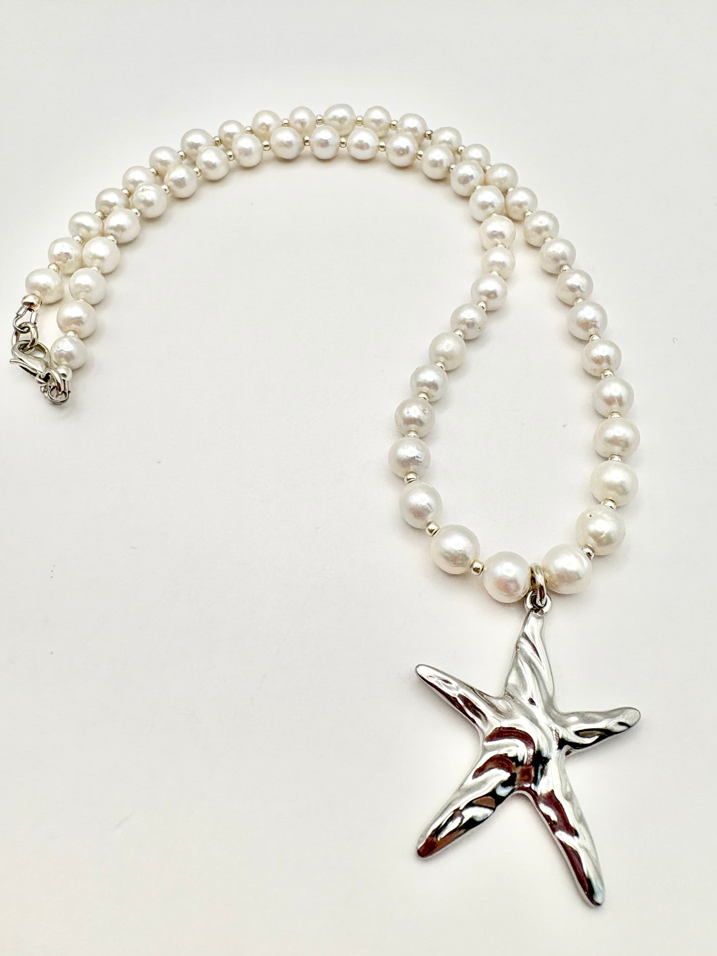Starfish Charm Freshwater Pearl Necklace - Gold or Silver