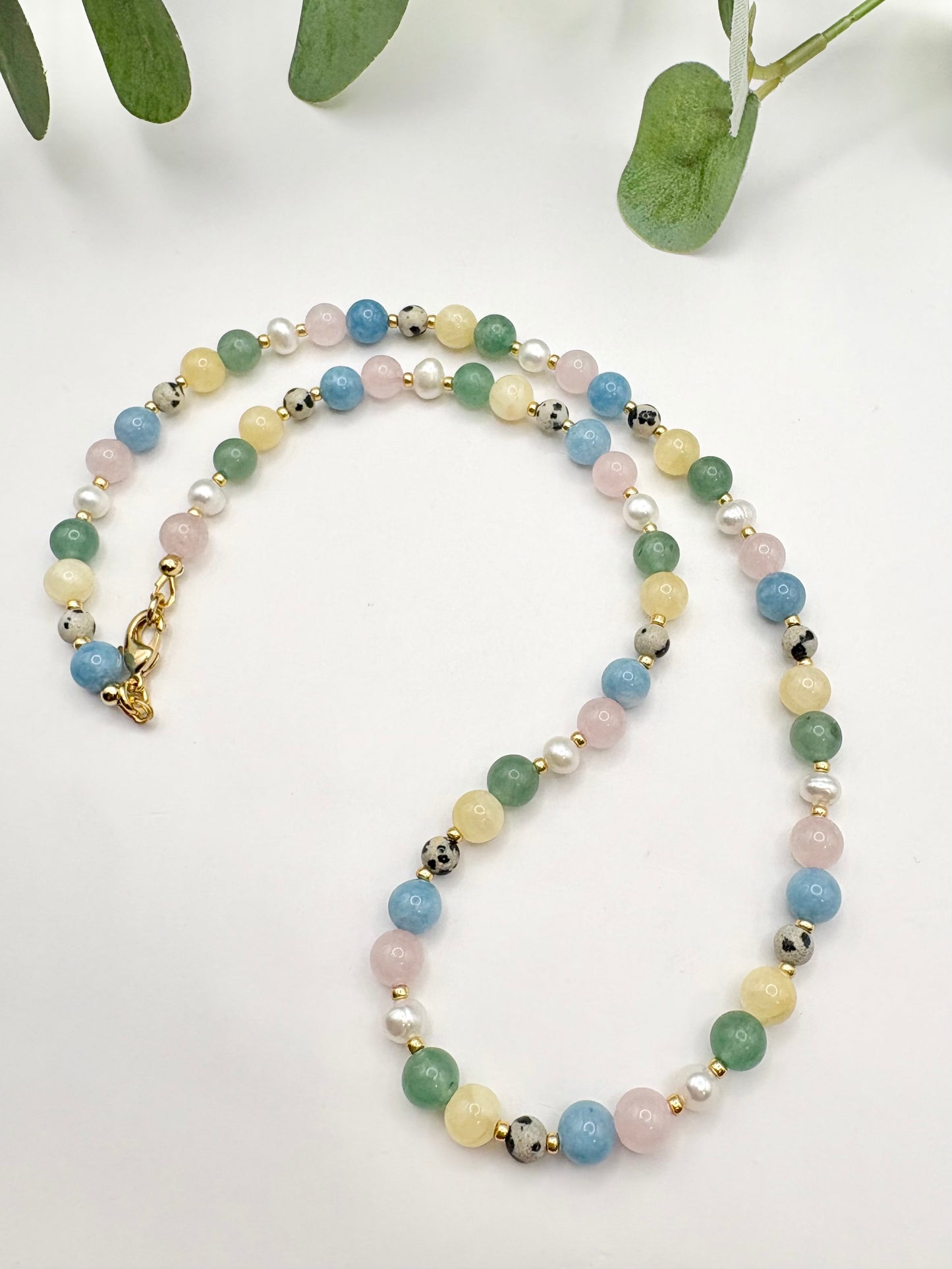 Pastel Gemstone & Pearl Necklace - Gold-Plated