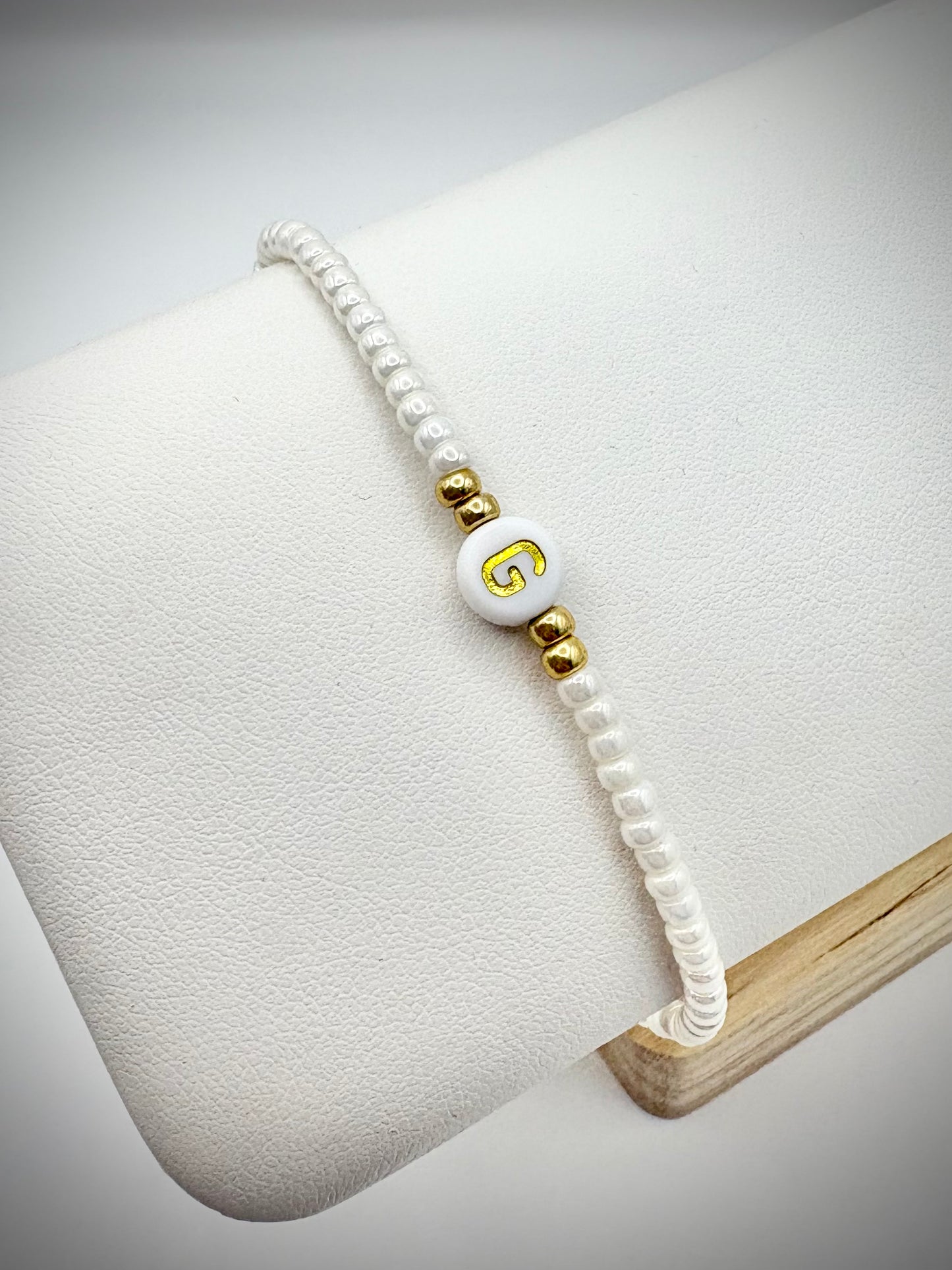 Pearl Seed Bead Initial Bracelet - Gold or Silver