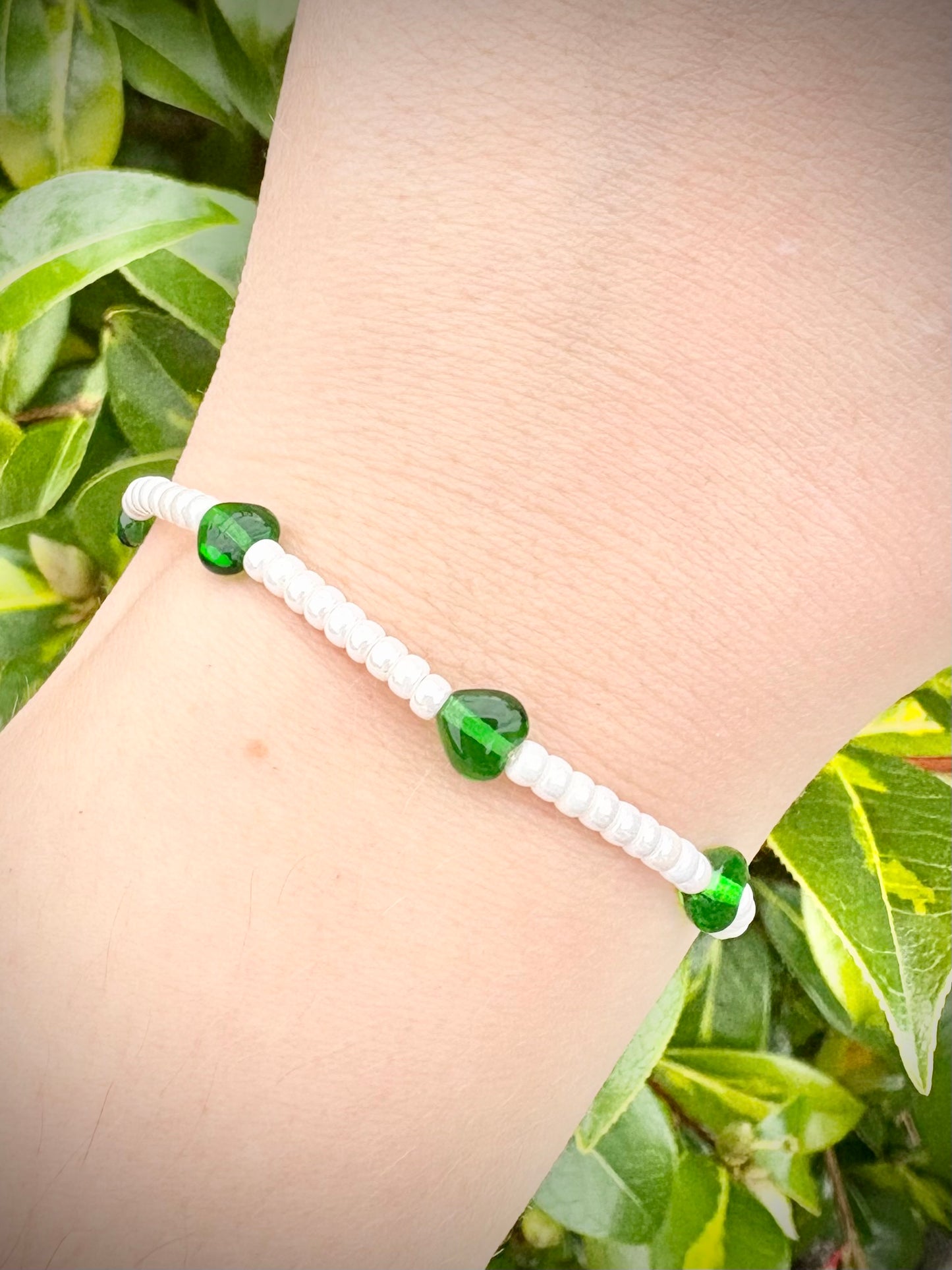 Pearl Seed Bead Initial Bracelet with Czech Glass Charms - Choice of Colour