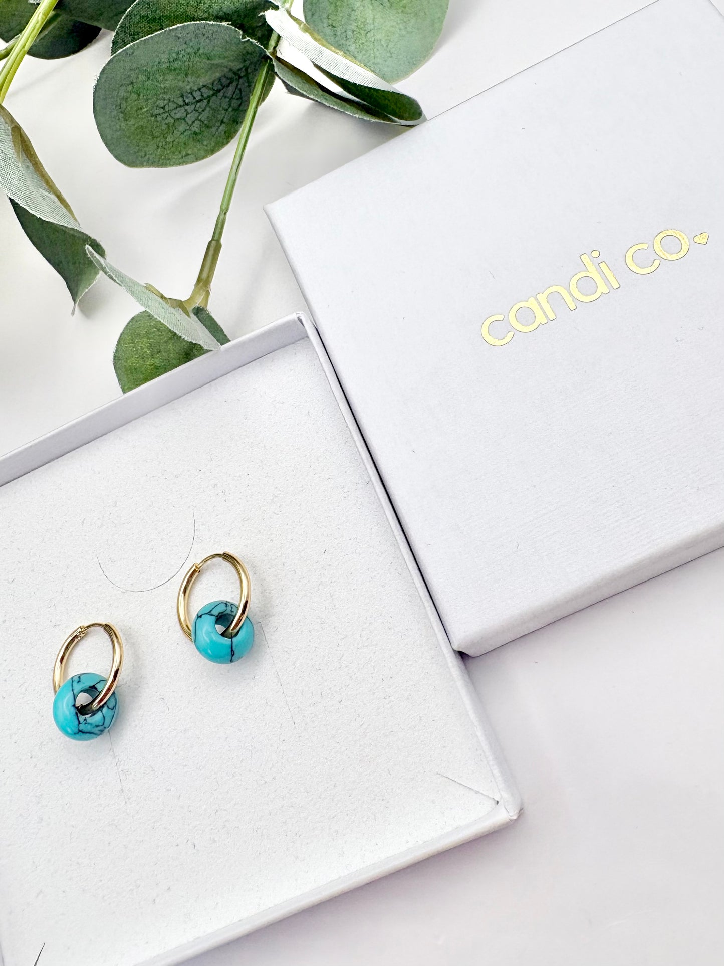 Turquoise Howlite Huggie Hoop Earrings - Stainless Steel