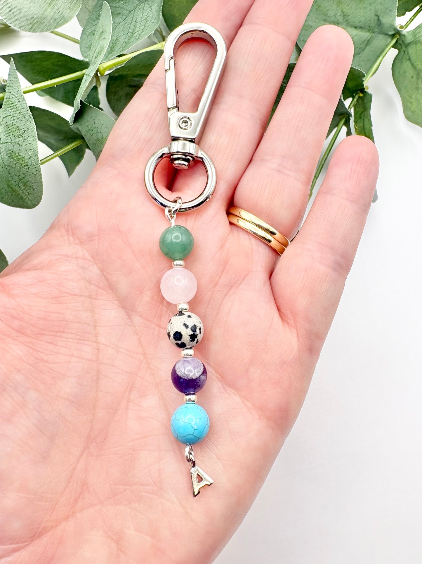 Personalised Gemstone Bag Charm With Initial