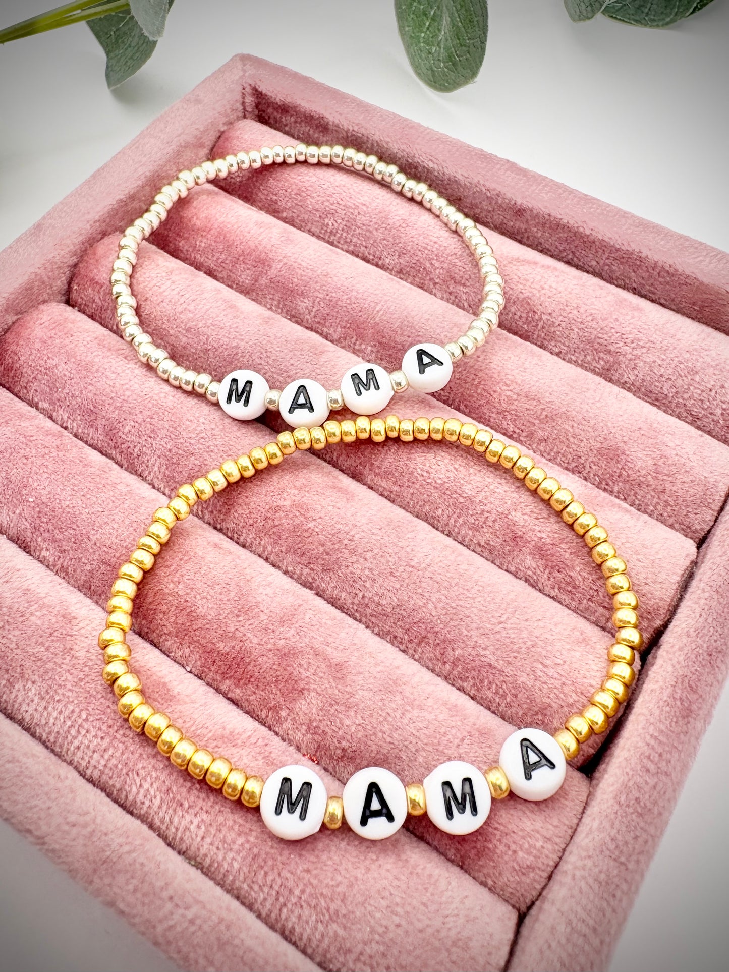 Seed Bead Mama Bracelet - Gold or Silver