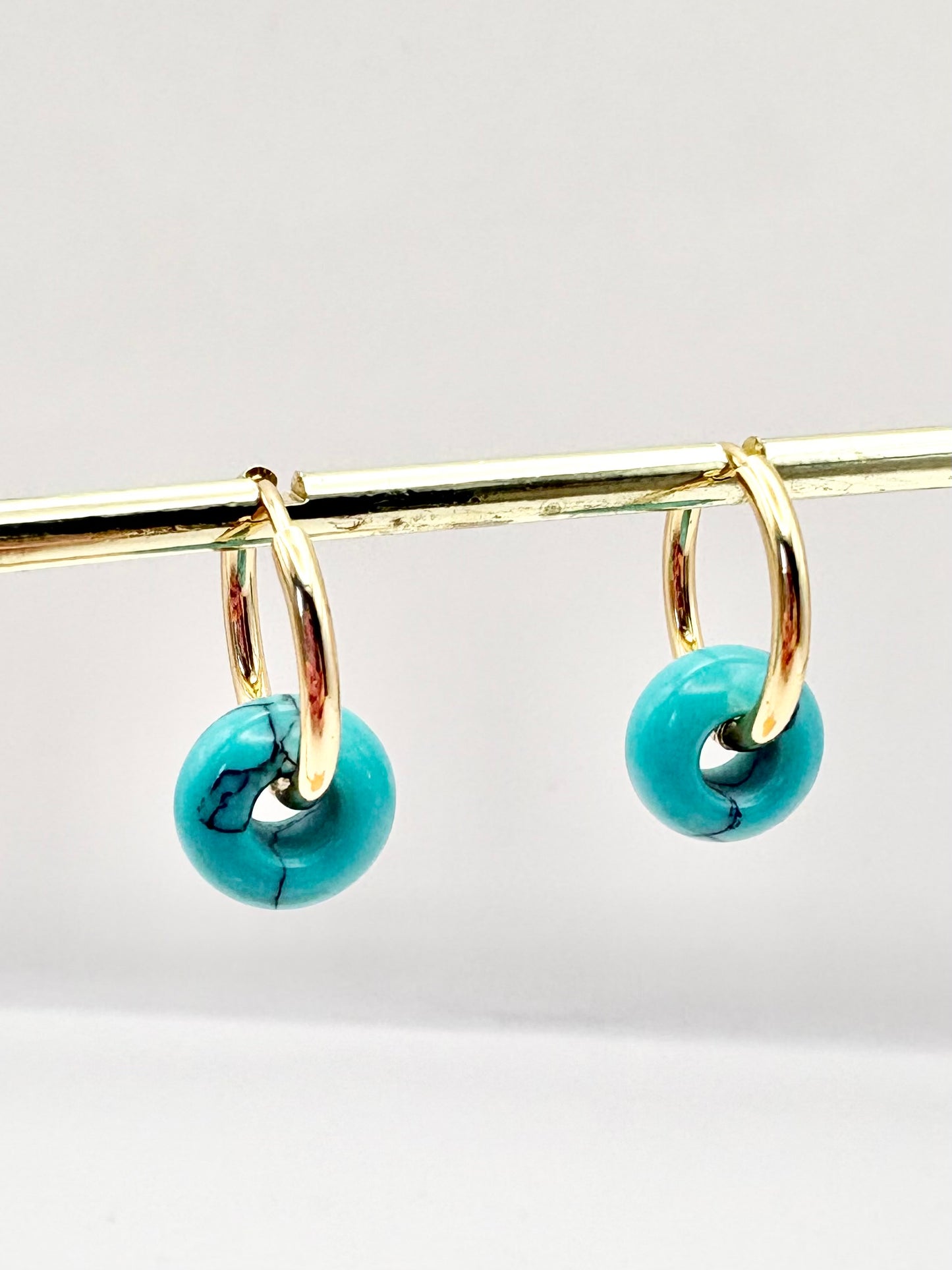 Turquoise Howlite Huggie Hoop Earrings - Stainless Steel
