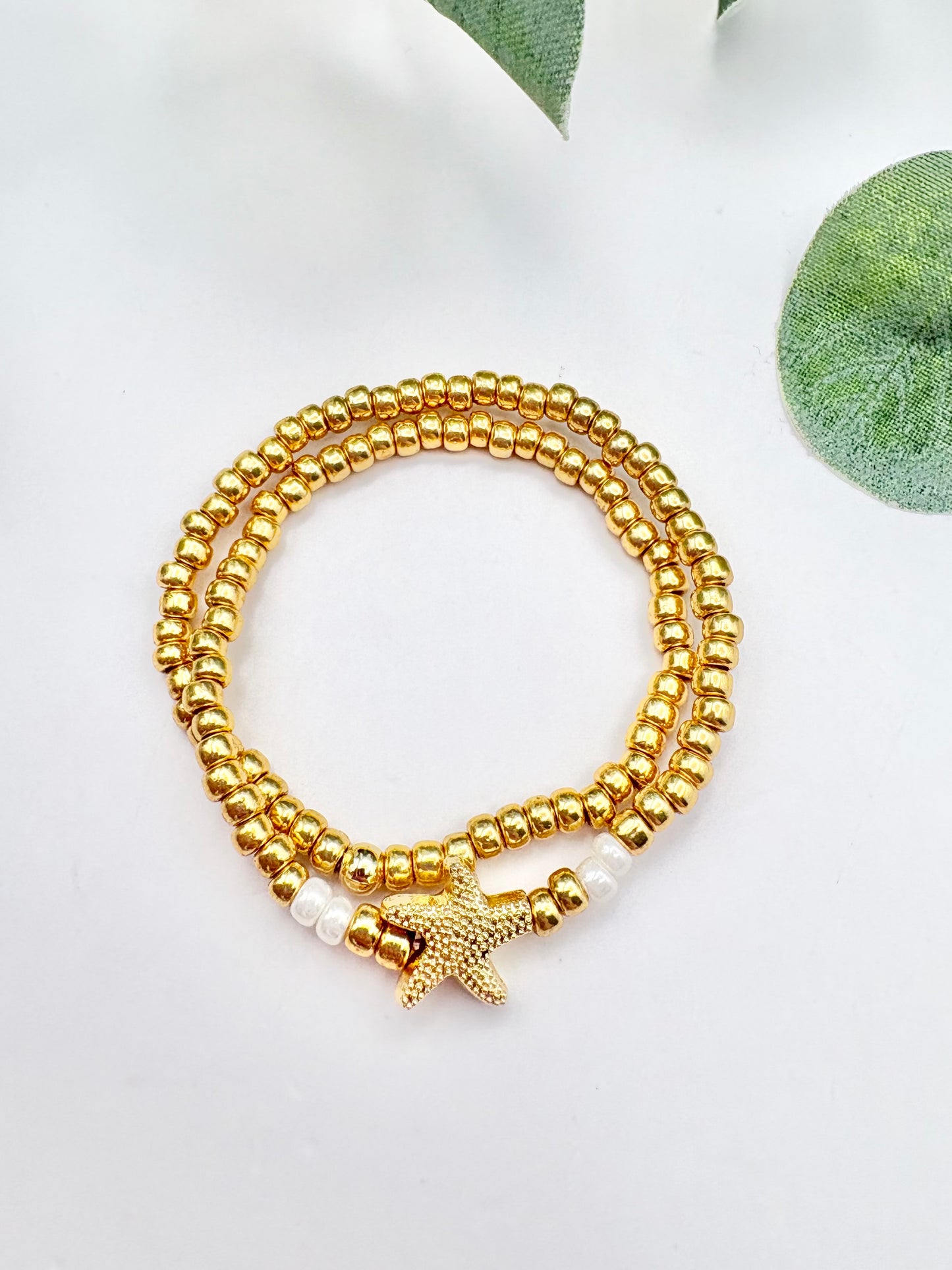 Beachy Starfish Seed Bead Anklet - Gold or Silver