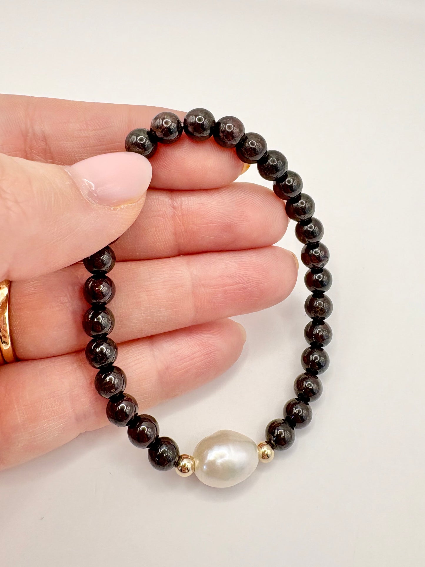 Handmade Garnet and Pearl Bracelet – Gold-Filled