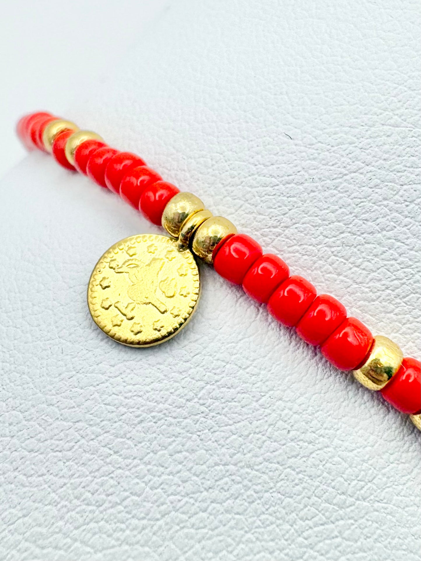 Boho Coin Seed Bead Bracelet - Red, Turquoise or White