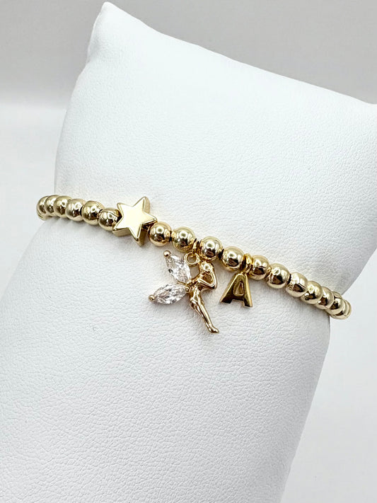 Kids Personalised Fairy Charm Bracelet Gold