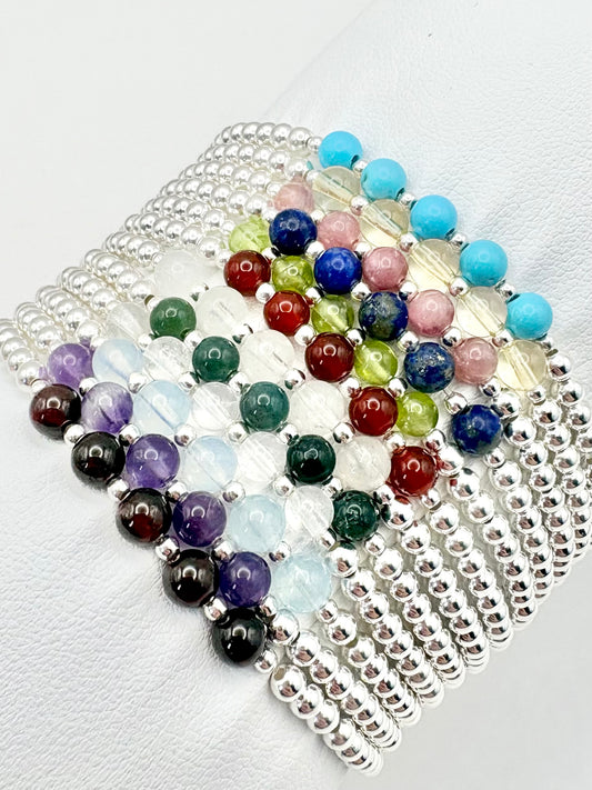 Birthstone Beaded Bracelet - Sterling Silver