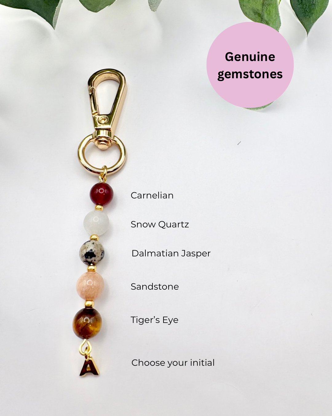 Personalised Gemstone Bag Charm With Initial