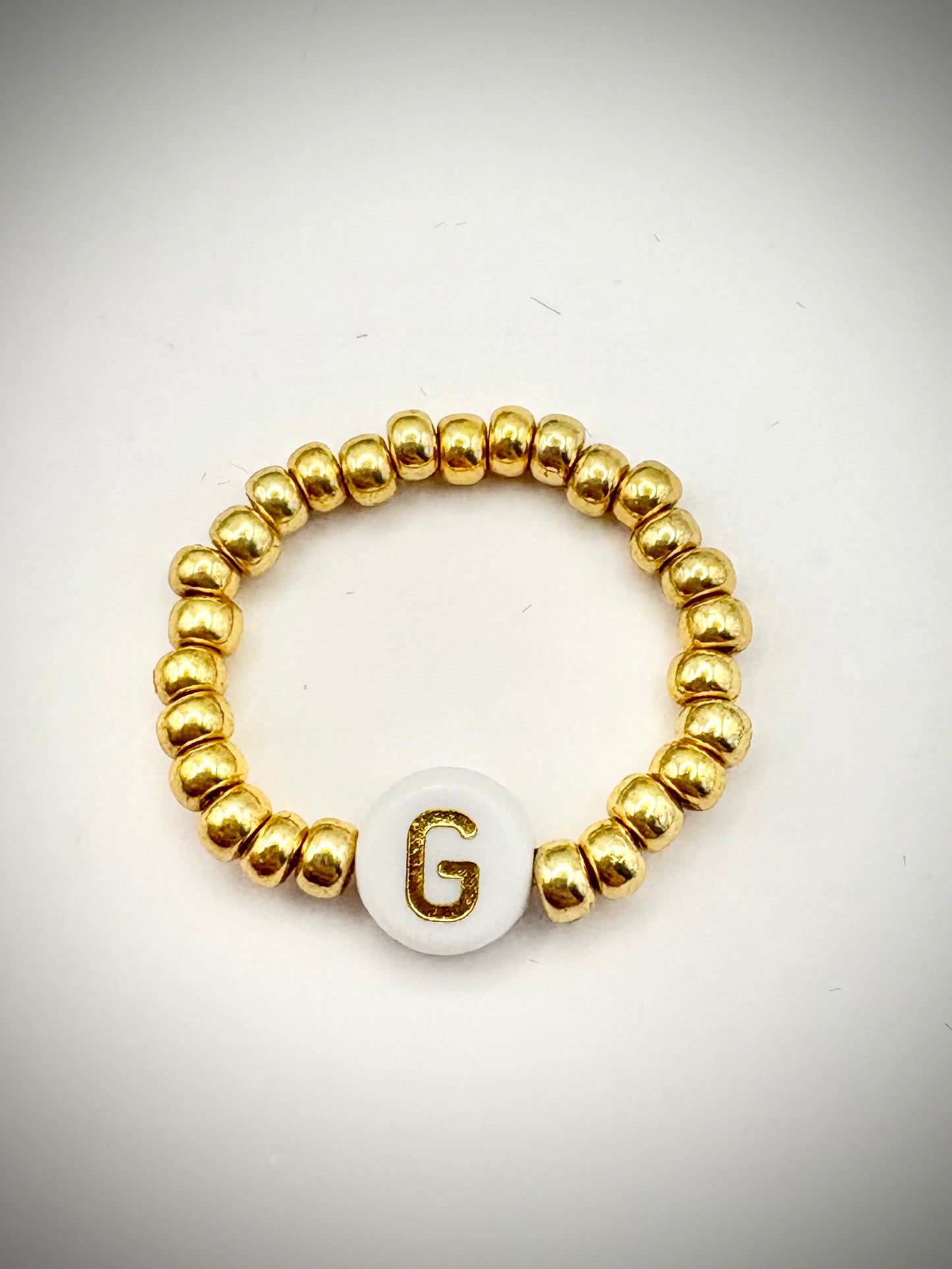 Seed Beaded Stretch Ring with Initial - Gold or Silver