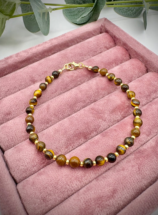 Tiger's Eye Gemstone Seed Beaded Bracelet - Gold Filled or Plated