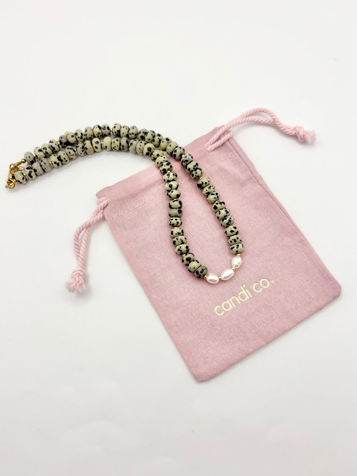 Candi Drop #6 - Dalmatian Jasper & Freshwater Pearl Necklace