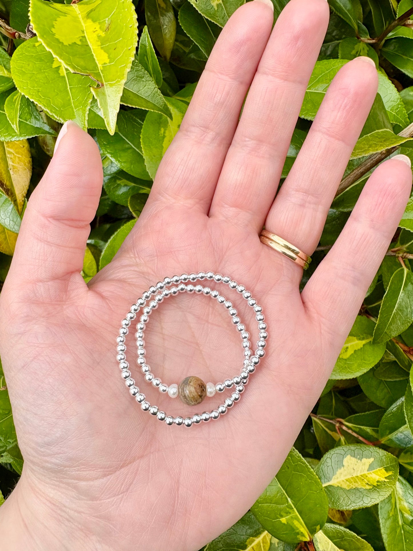 Sterling Silver Beaded Anklet with Lemurian Aquatine Calcite & Freshwater Pearls