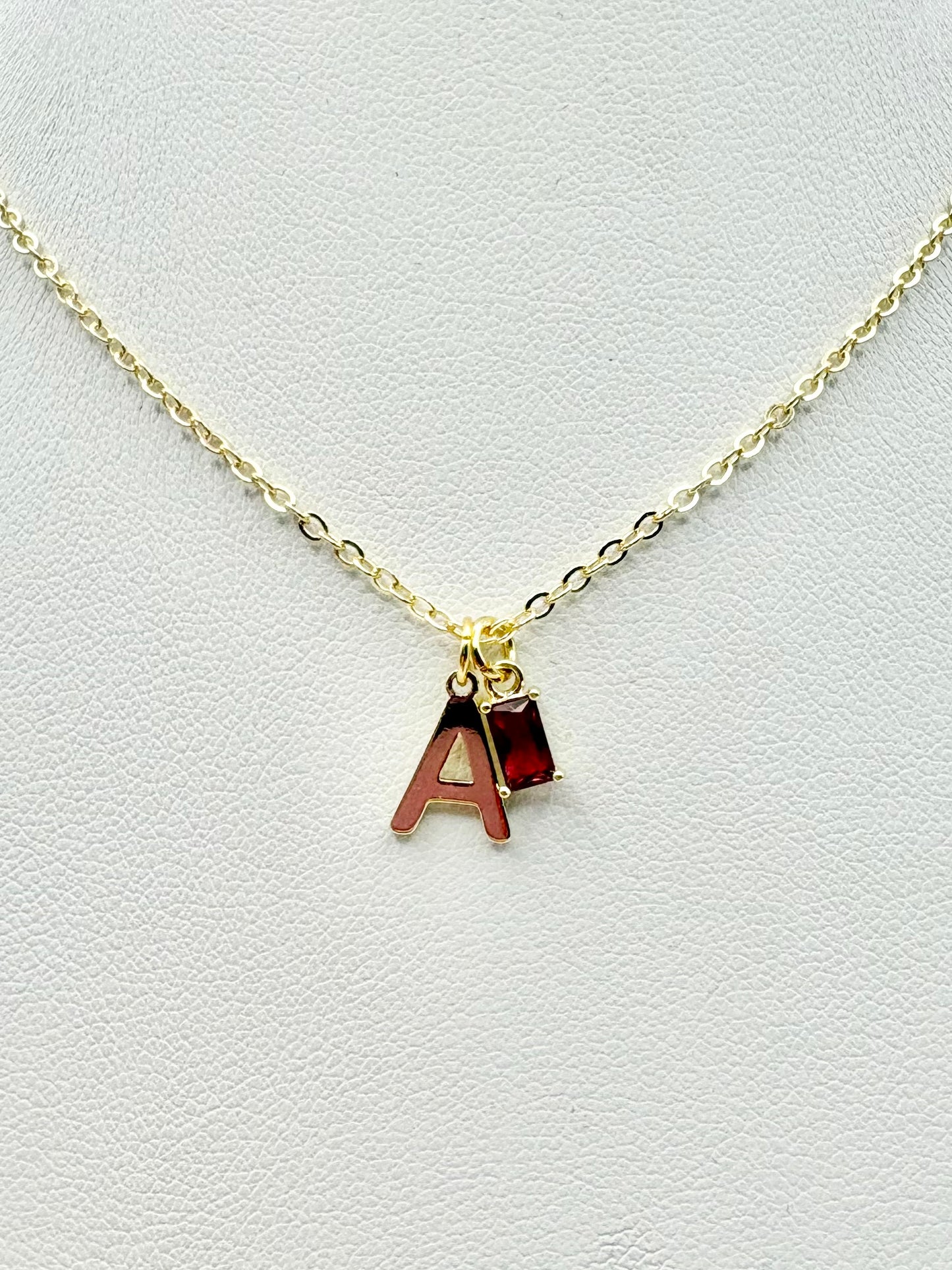 Dainty Initial Birthstone Necklace - Gold-Plated