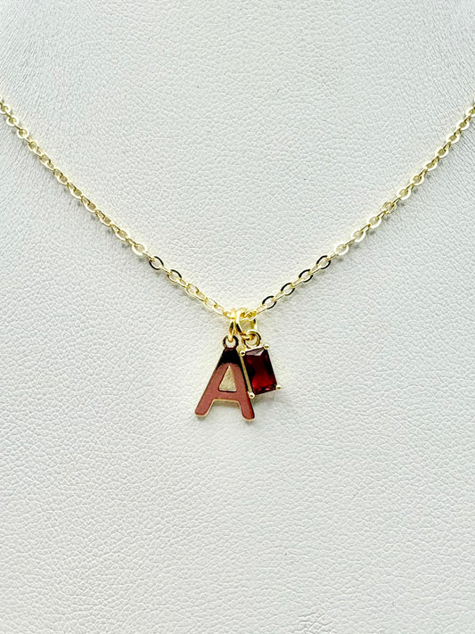 Dainty Initial Birthstone Necklace - Gold-Plated