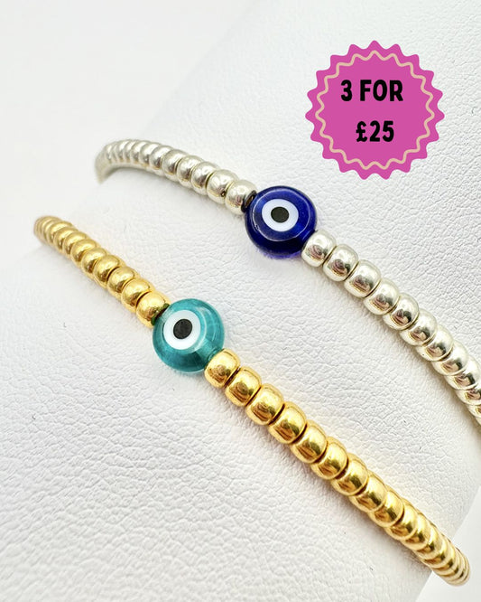 Seed Bead Stacking Bracelets - Evil Eye