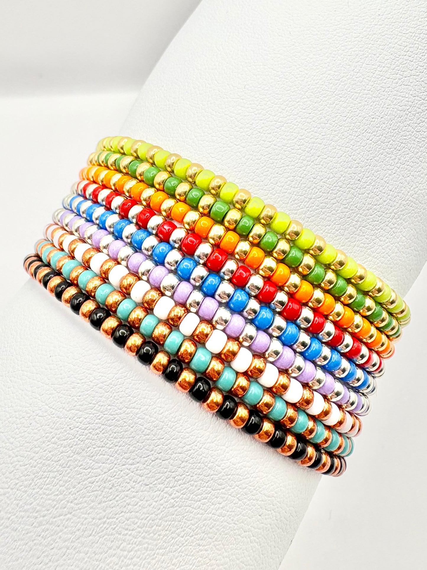 Rainbow Seed Beaded Stacking Bracelets