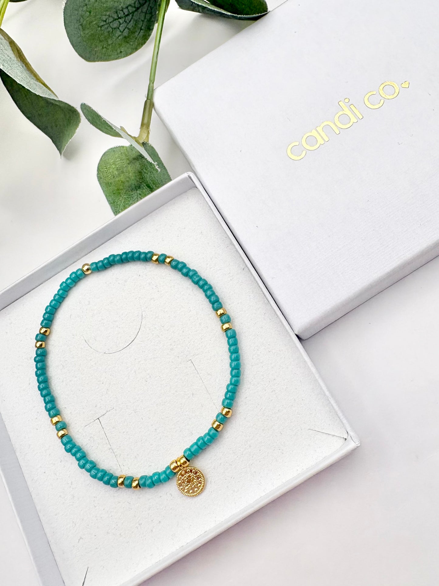 Boho Coin Seed Bead Bracelet - Red, Turquoise or White
