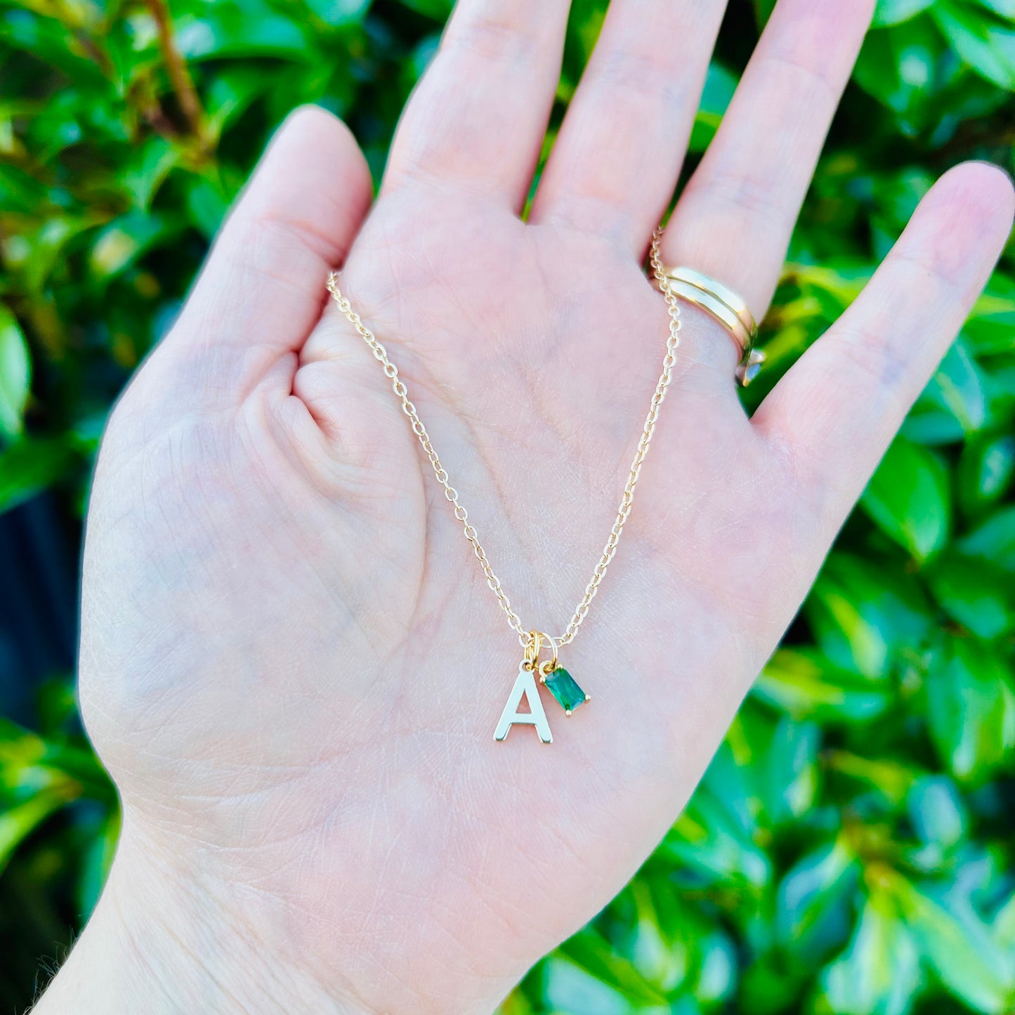 Dainty Initial Birthstone Necklace - Gold