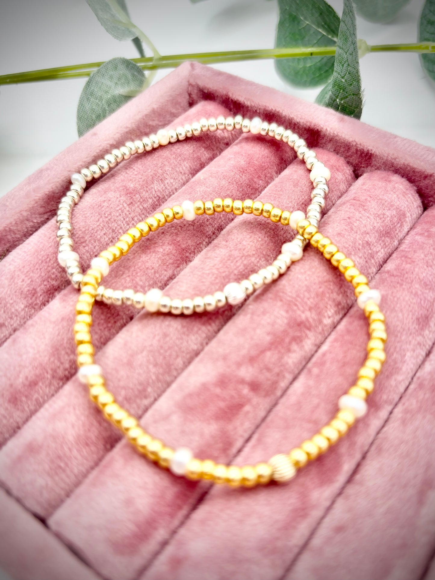 Seed Bead and Freshwater Pearl Bracelet - Gold or Silver