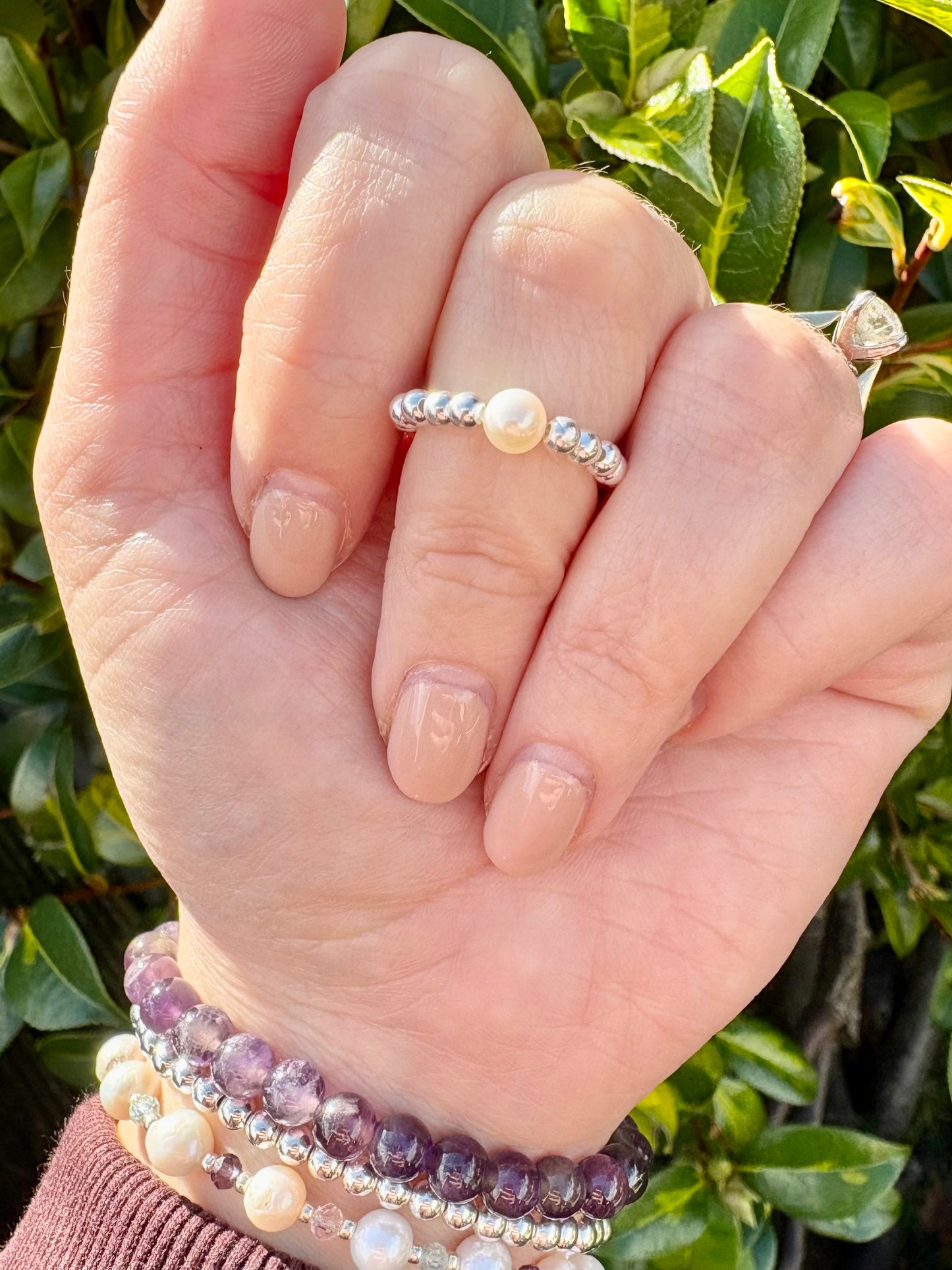 Luxe 925 Sterling Silver or Gold-Filled Freshwater Pearl Beaded Stretch Ring - Perfect For Stacking