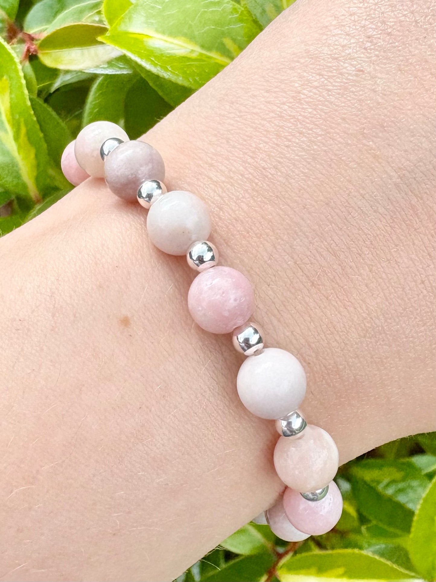 Pink Opal and Sterling Silver Beaded Bracelet