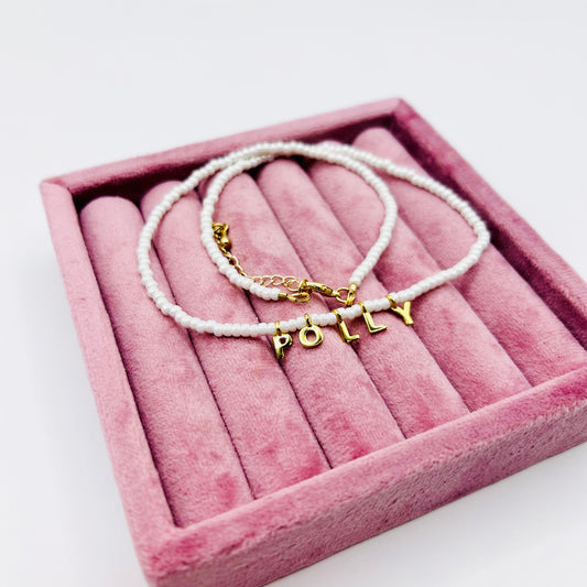 Dainty Ivory Seed Bead Personalised Initial or Name Necklace - Gold or Silver