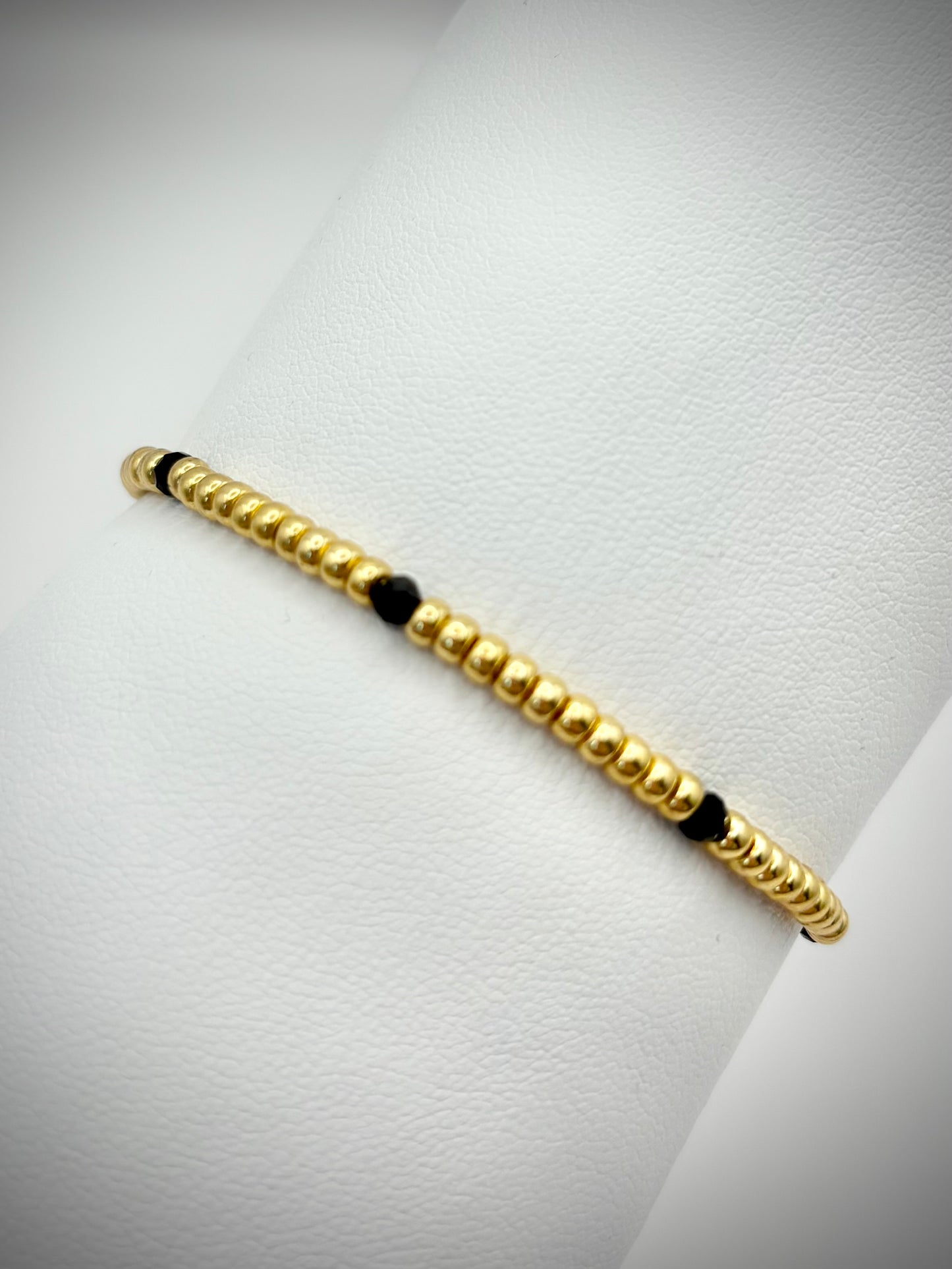 Seed Bead and Black Tourmaline Gemstone Bracelet - Gold or Silver