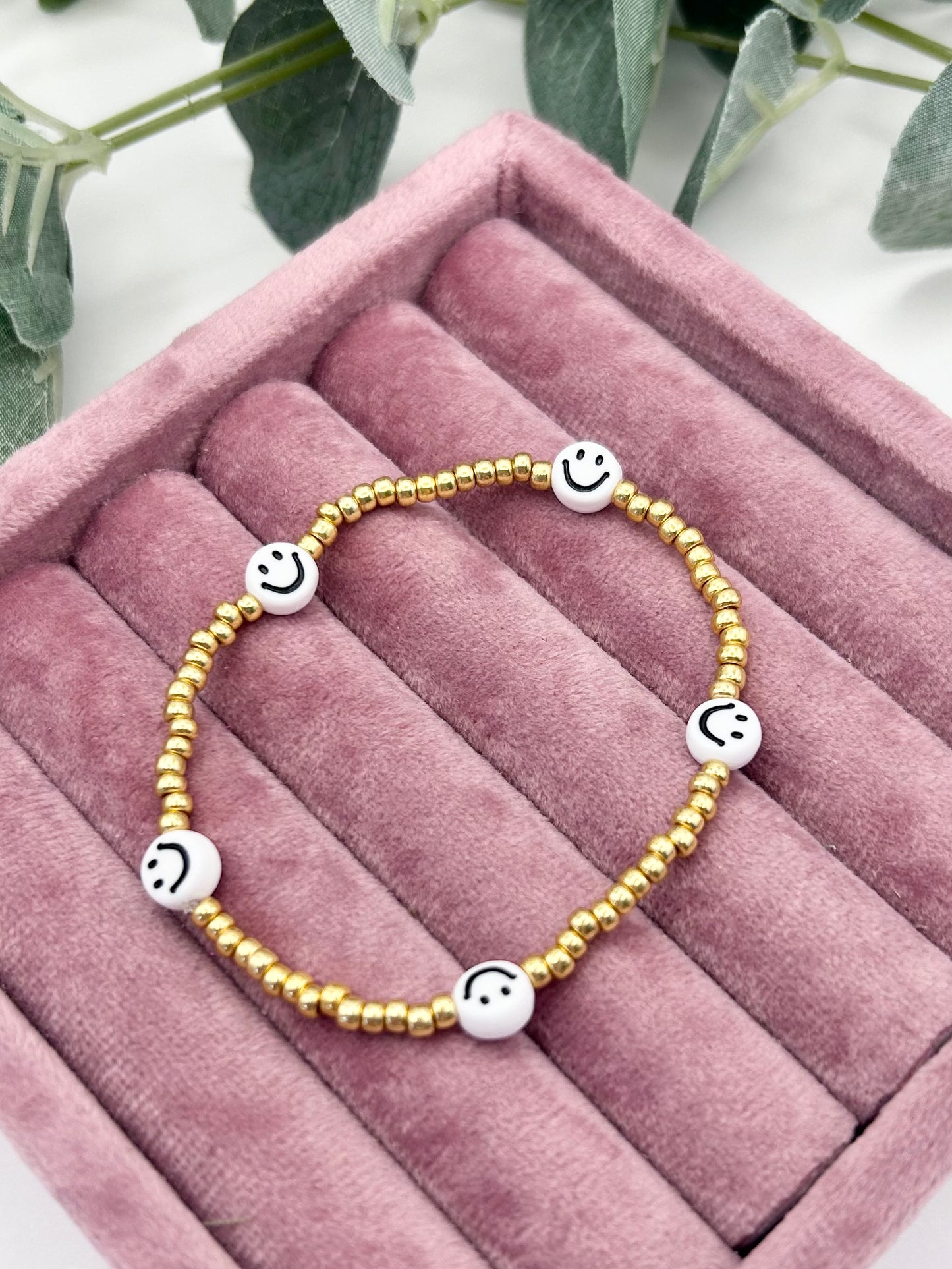 Smiley Face Seed Bead Necklace Silver or Gold-Plated