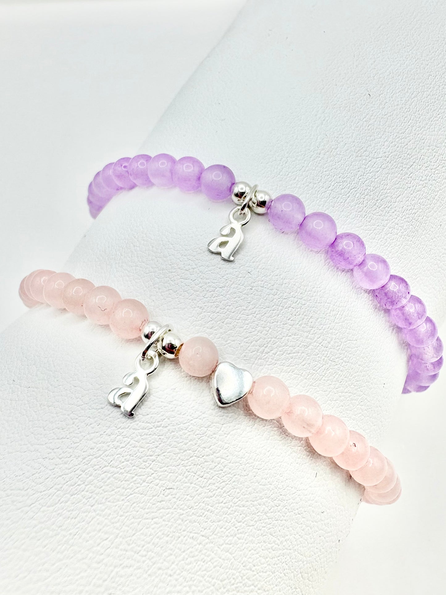 Rose Quartz Sterling Silver Initial Bracelet