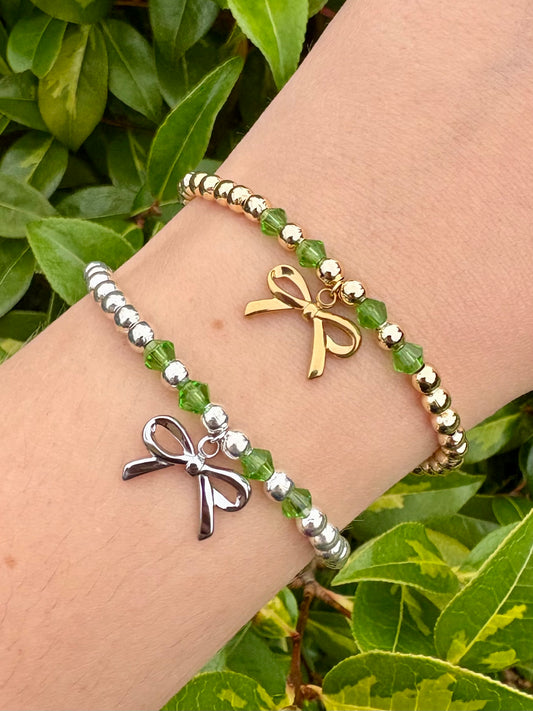 Personalised Birthstone Beaded Bow Bracelet