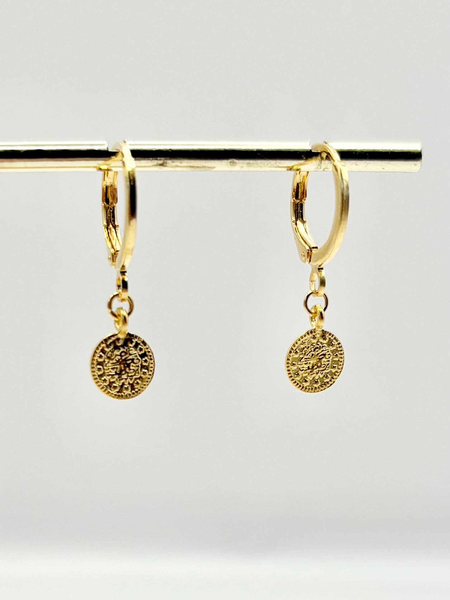 Boho Coin Huggie Hoop Earrings - Gold or Silver-Plated