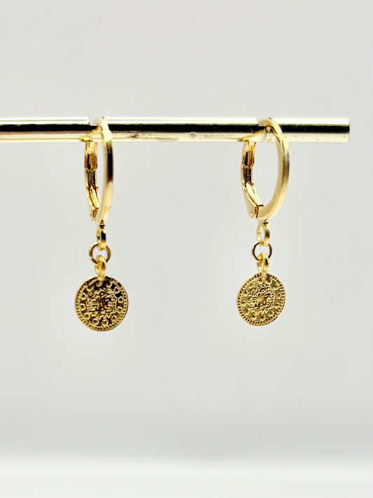 Boho Coin Huggie Hoop Earrings - Gold or Silver-Plated