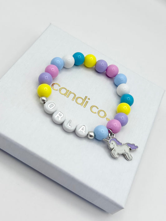Unicorn Rainbow Personalised Name Bracelet Kids