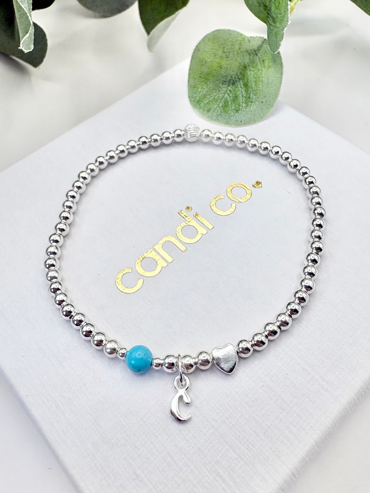 Initial, Birthstone and Charm Beaded Bracelet - Sterling Silver