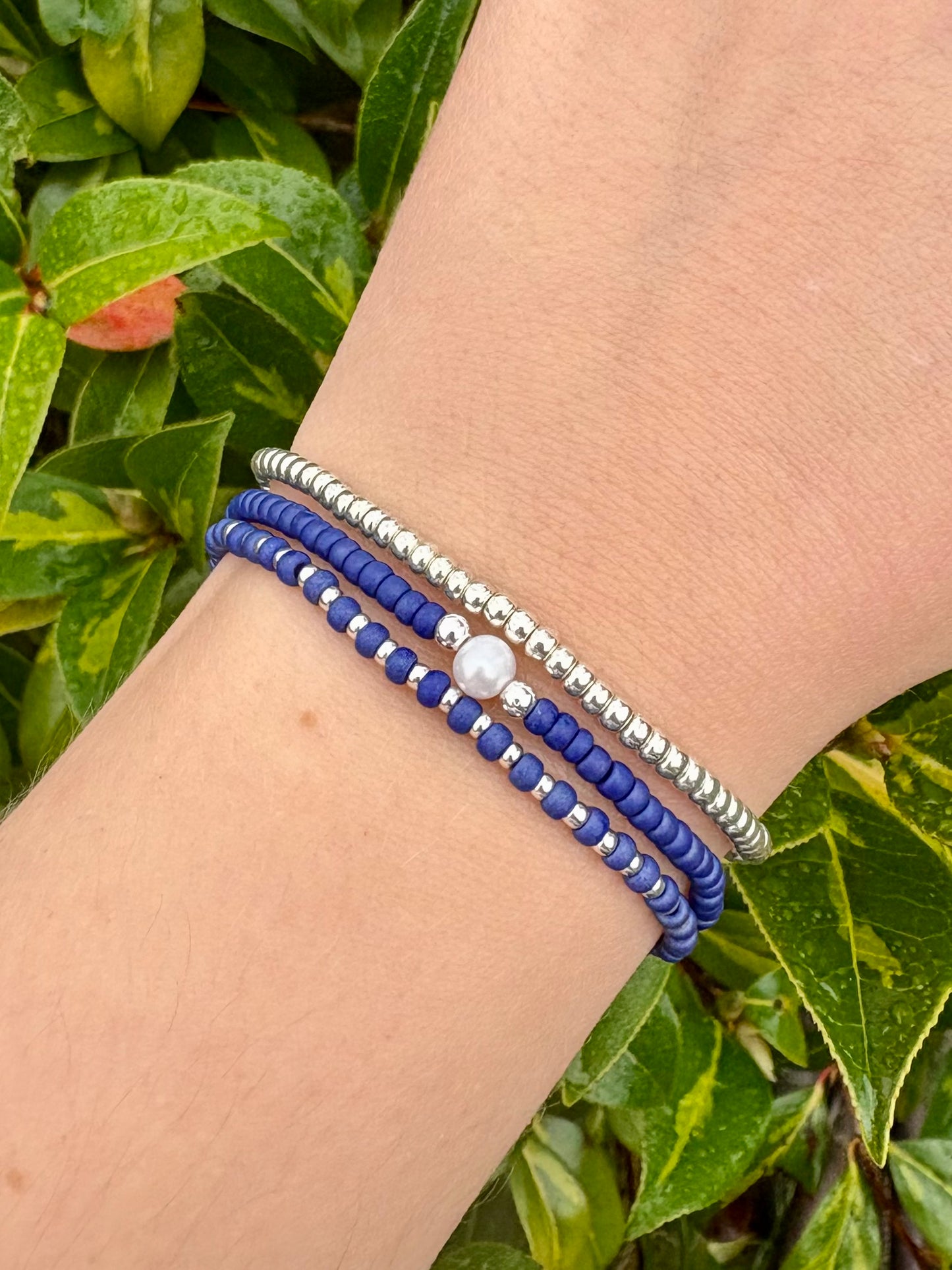 Seed Bead Freshwater Pearl Bracelet Stack - Autumnal Colours