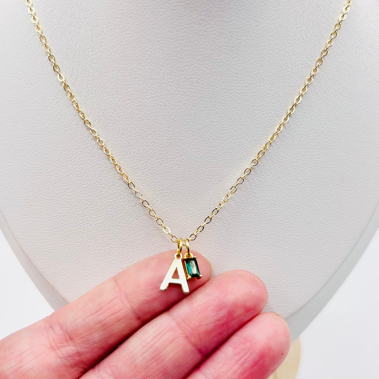 Dainty Initial Birthstone Necklace - Gold