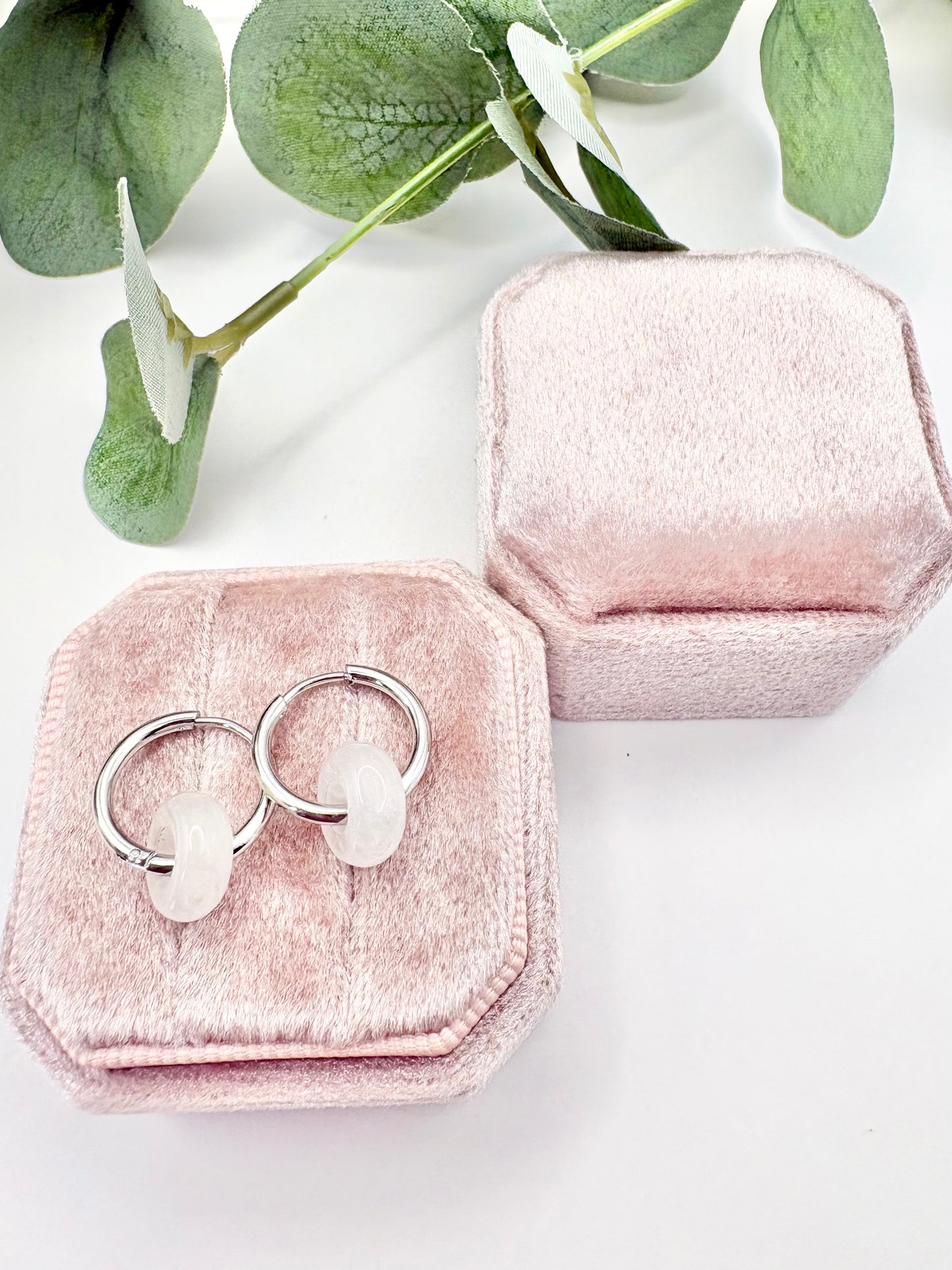Spring Gemstone Huggie Hoop Earrings - Stainless Steel
