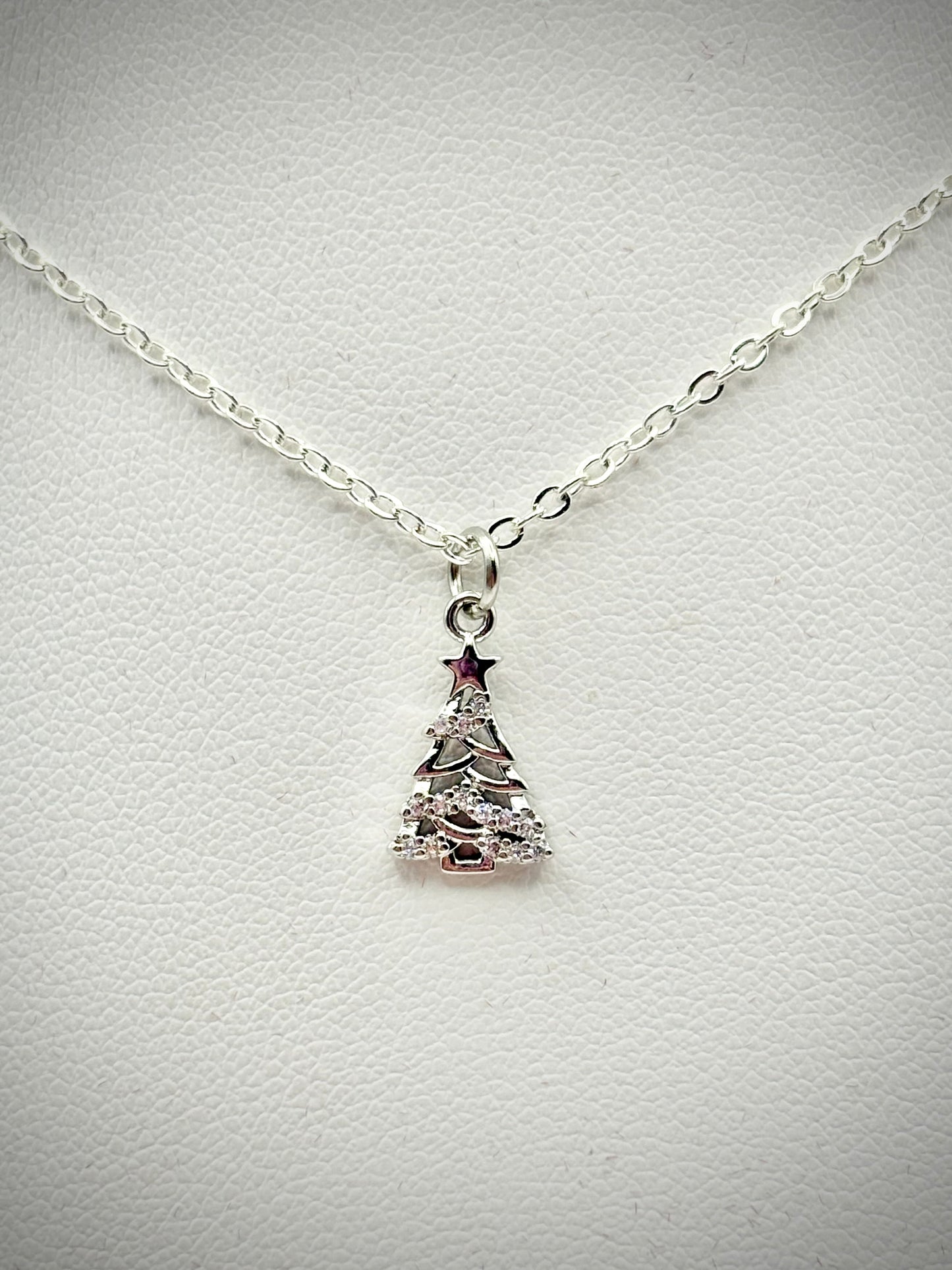 Sparkly Christmas Tree Charm Necklace - Gold or Silver-Plated