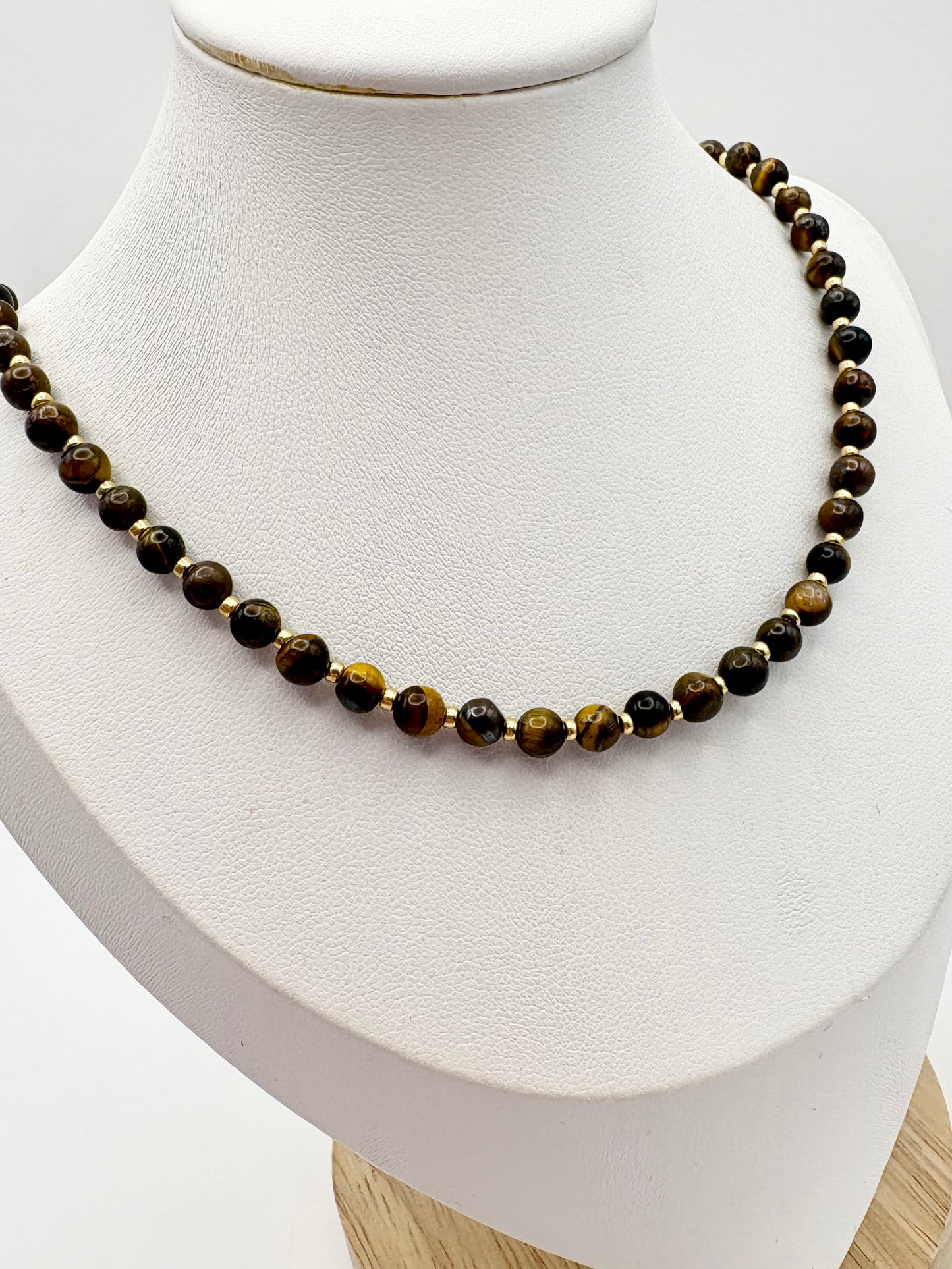 Tiger's Eye Gemstone Seed Beaded Necklace - Gold Filled or Plated
