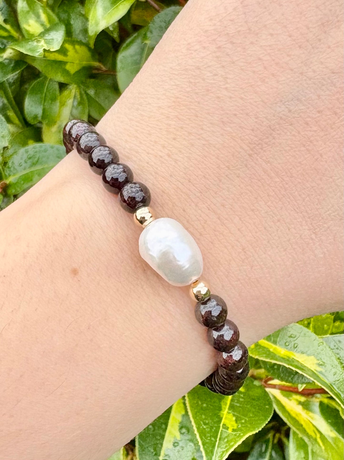 Handmade Garnet and Pearl Bracelet – Gold-Filled