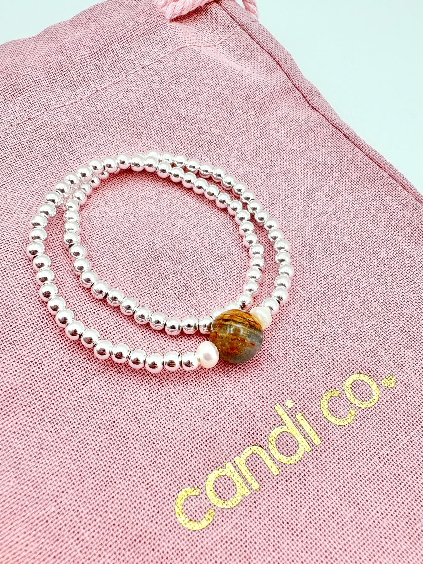 Sterling Silver Beaded Anklet with Lemurian Aquatine Calcite & Freshwater Pearls