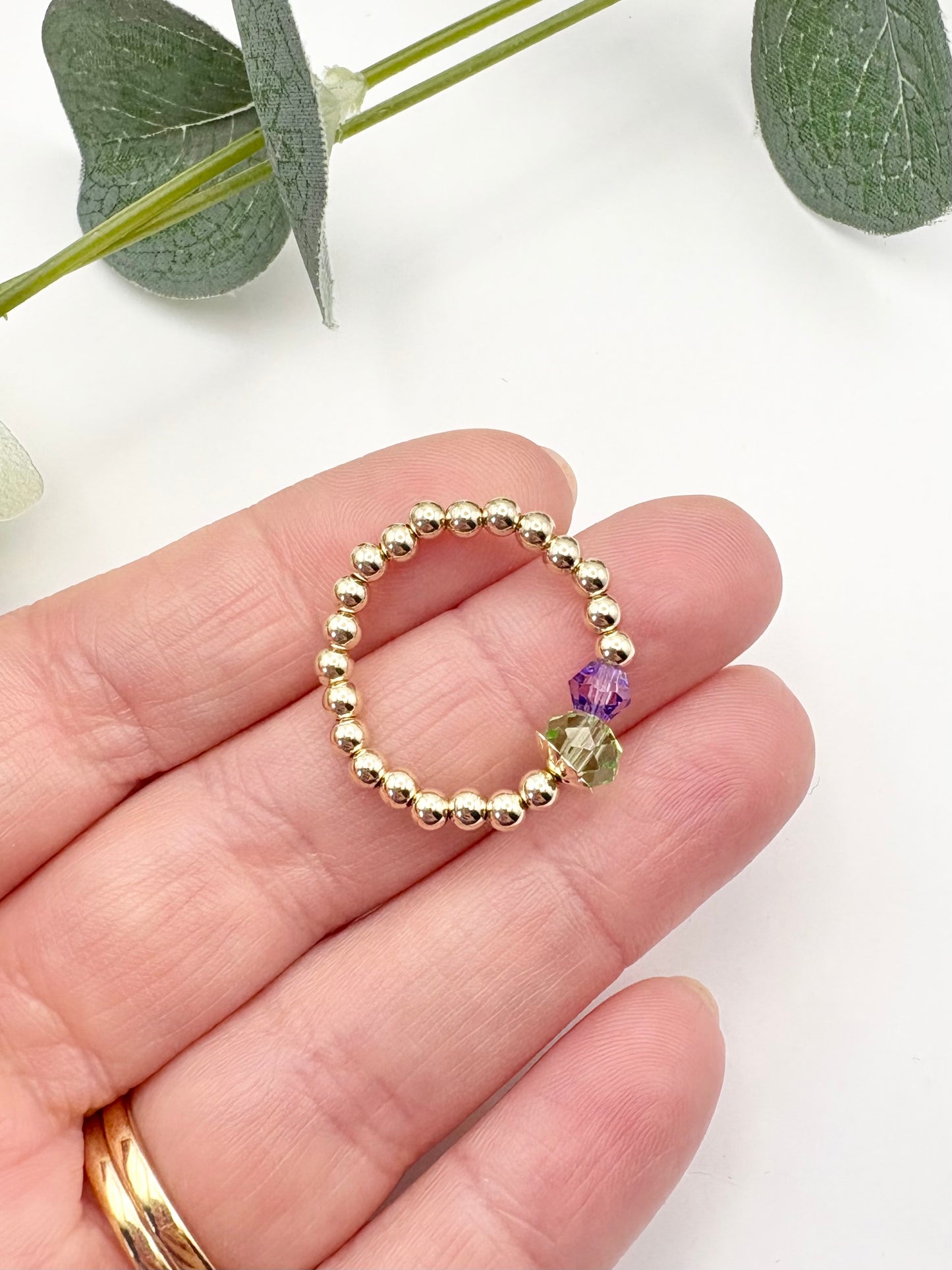 Thistle Beaded Stretch Ring - Sterling Silver or Gold-Filled