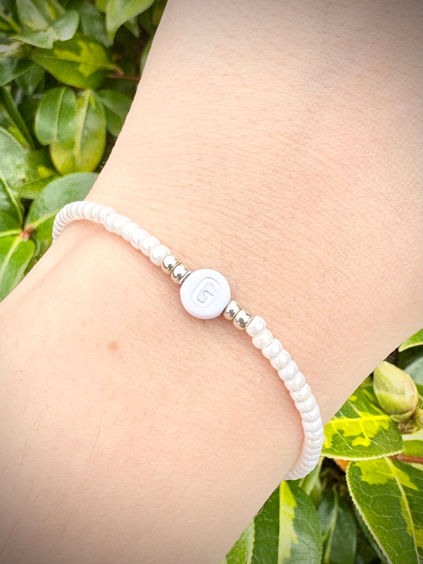 Pearl Seed Bead Initial Bracelet - Gold or Silver