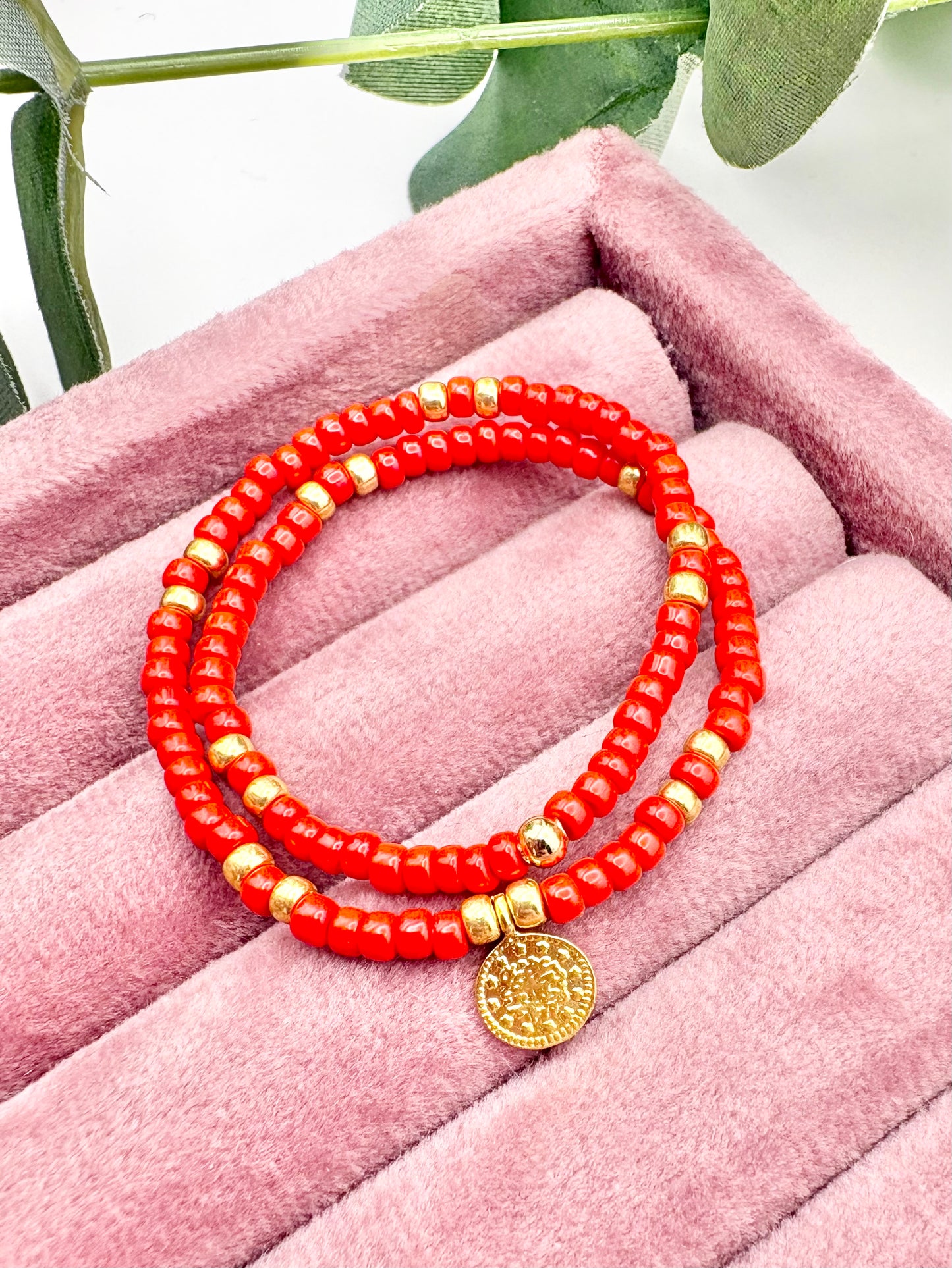 Boho Coin Seed Bead Anklet - Red, Turquoise or White