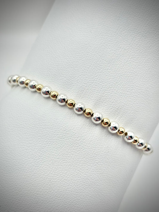Mixed Metal Gold-filled and 925 Sterling Silver 4mm Beaded Stretch Bracelet - Perfect For Stacking