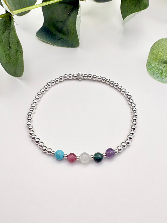Family Birthstone Beaded Bracelet - Sterling Silver